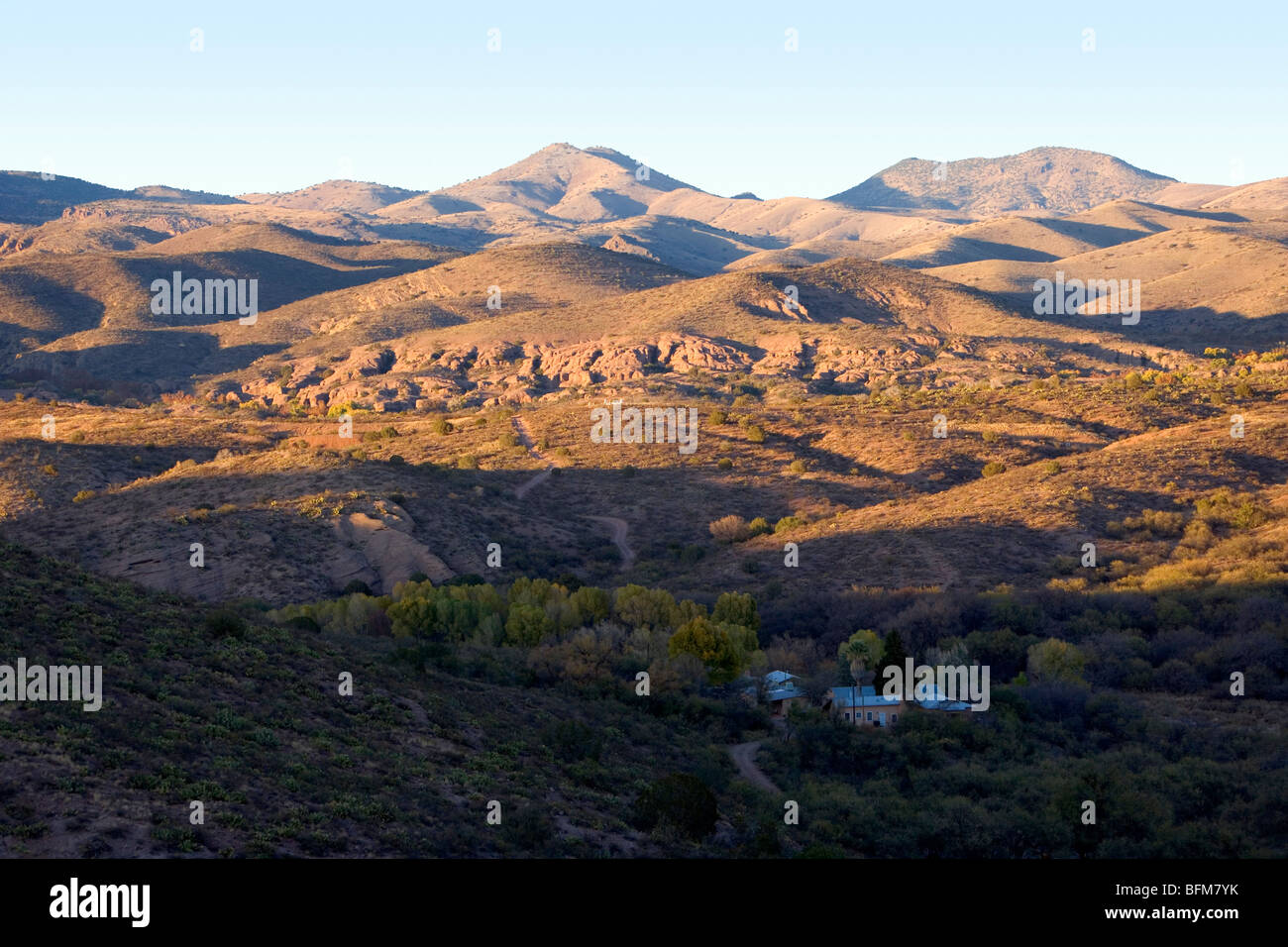 Galiuro Mountains as seen from The Vista Trail out of The Muleshoe Ranch. Stock Photo