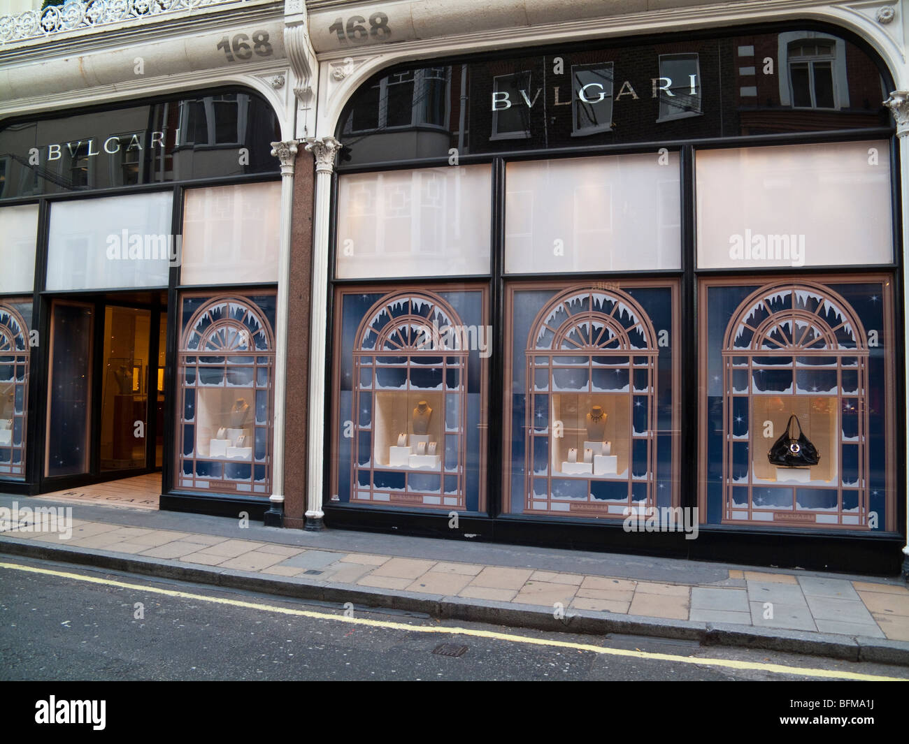 Bulgari Christmas display, New Bond Street, Mayfair, London, England, UK Stock Photo