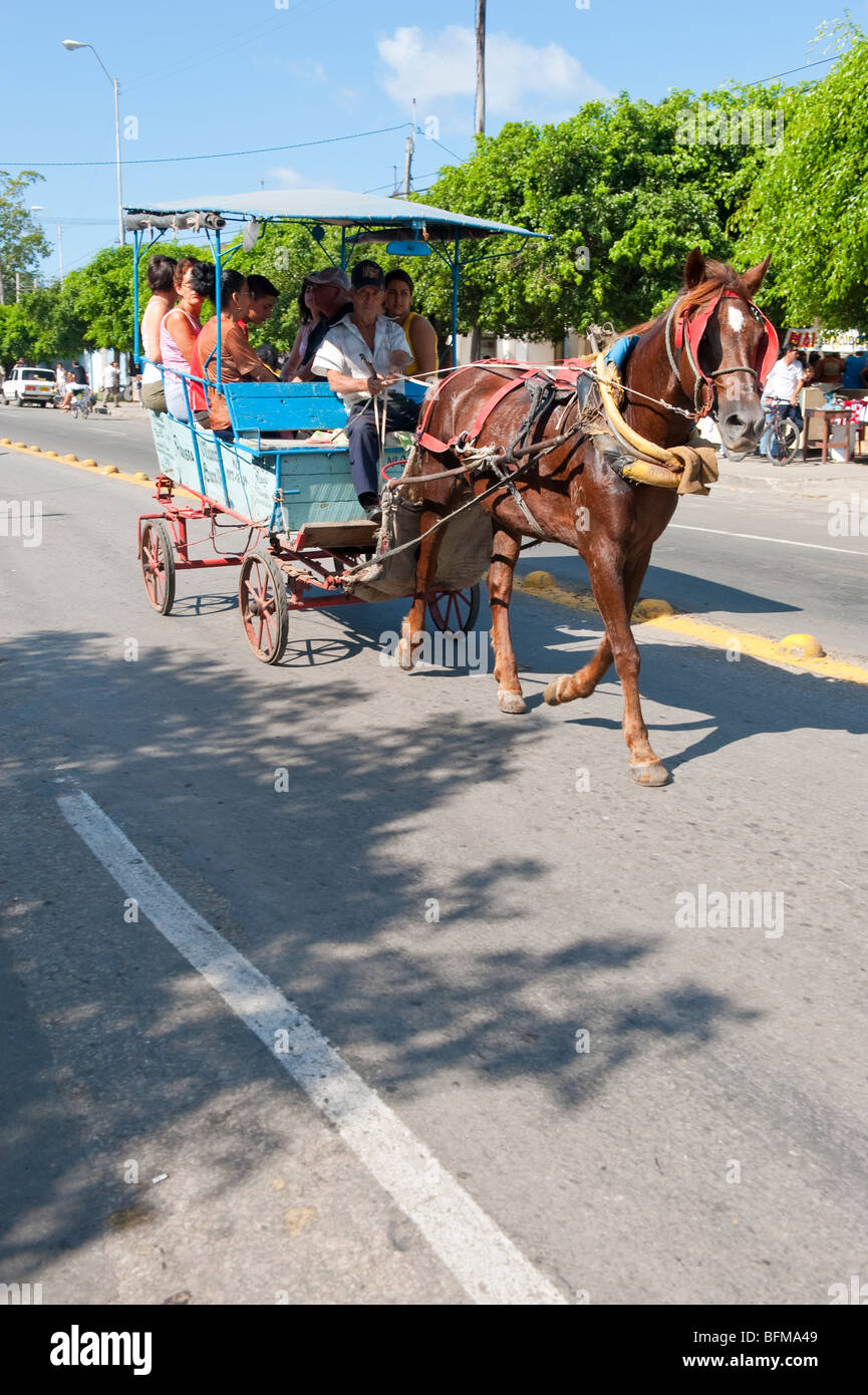 Horse drawn carriage on street in Cienfuegos, Cuba Stock Photo