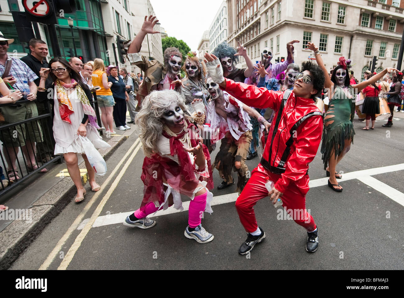Group performing Michael Jackson's Thriller during the London Pride march in London 2009 Stock Photo