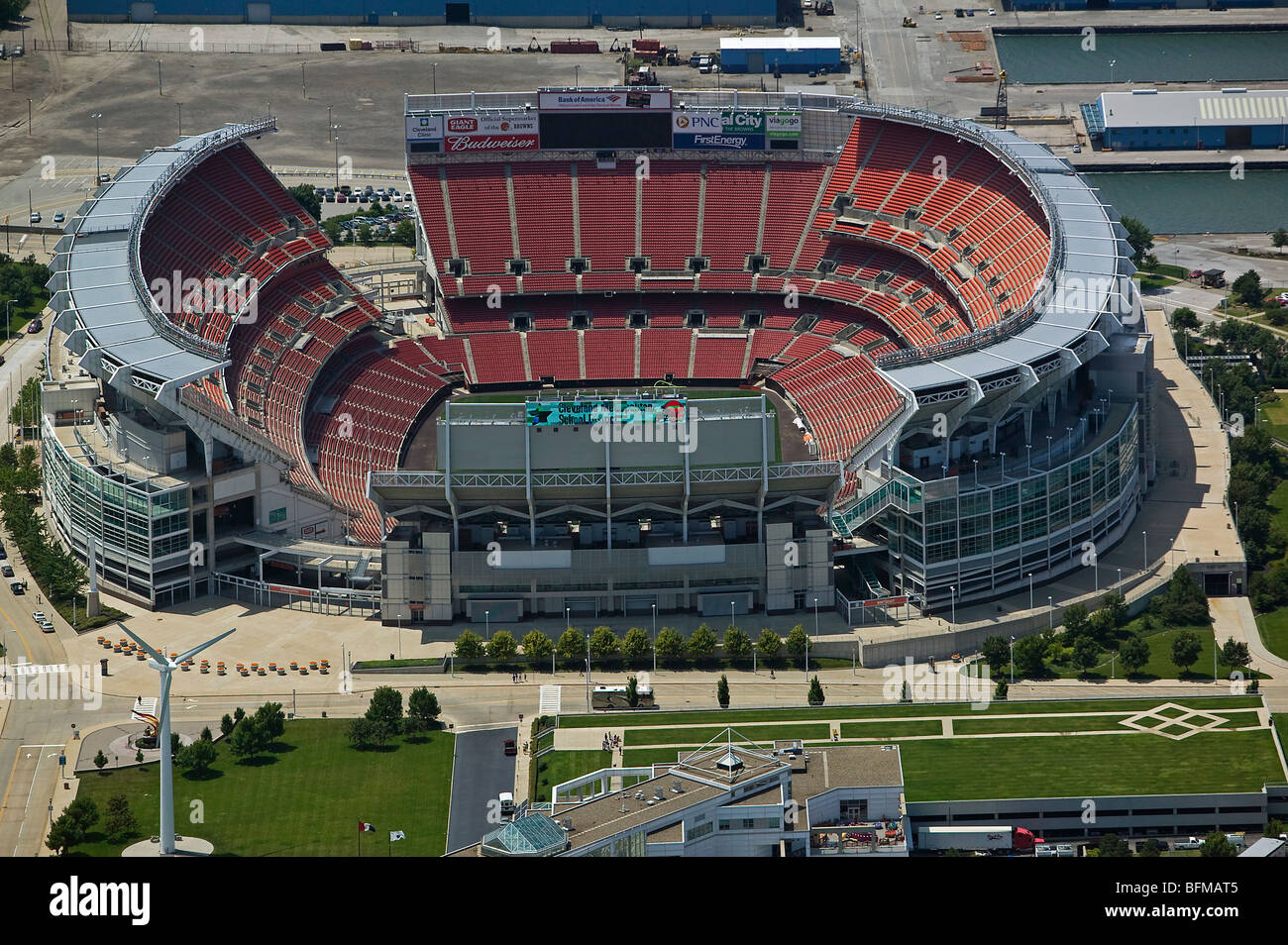 aerial view above Cleveland Browns Stadium Ohio Stock Photo