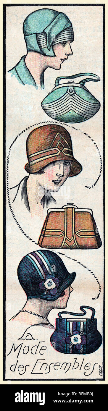 French Hats and Bags, 1925 Art Deco illustration from a French fashion  magazine of La Mode Des Ensembles Stock Photo - Alamy