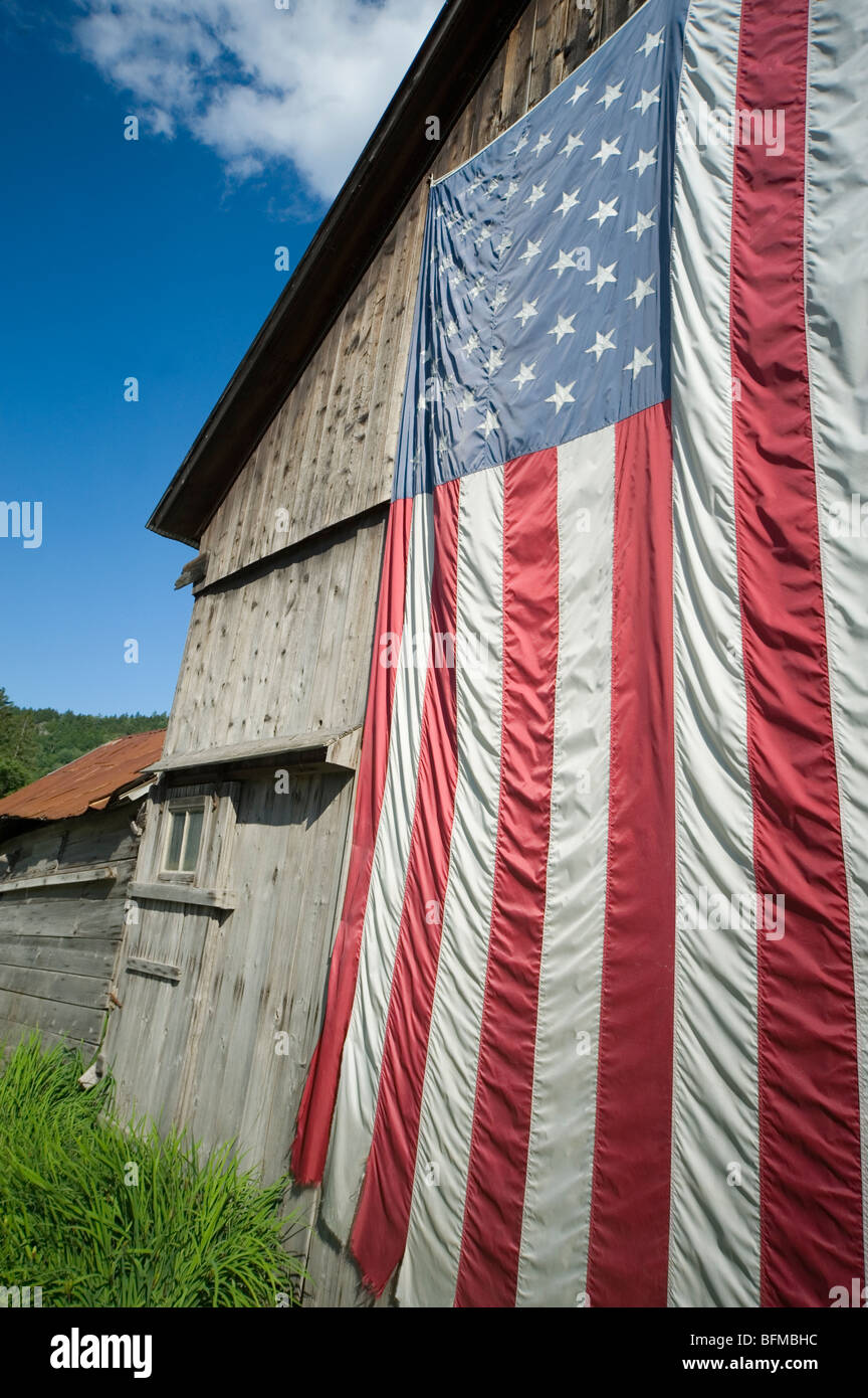 American Flag On A Barn In The Vermont Countryside Usa Stock