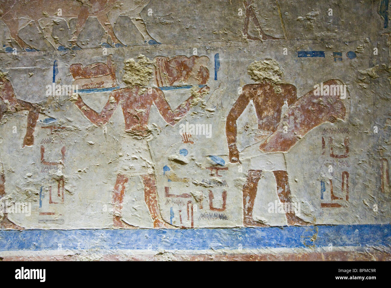 Painted relief showing offerings in the Tombs at Meir , North West of Assyut in Middle Egypt Stock Photo