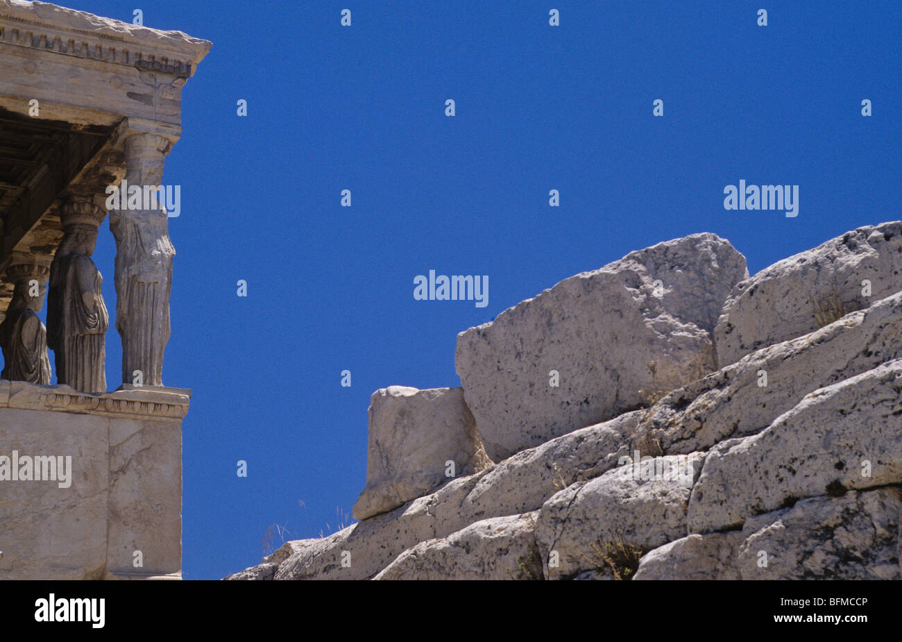 The Caryatids located on the north side of the Erecthion on the Acropolis in Athens, Greece Stock Photo