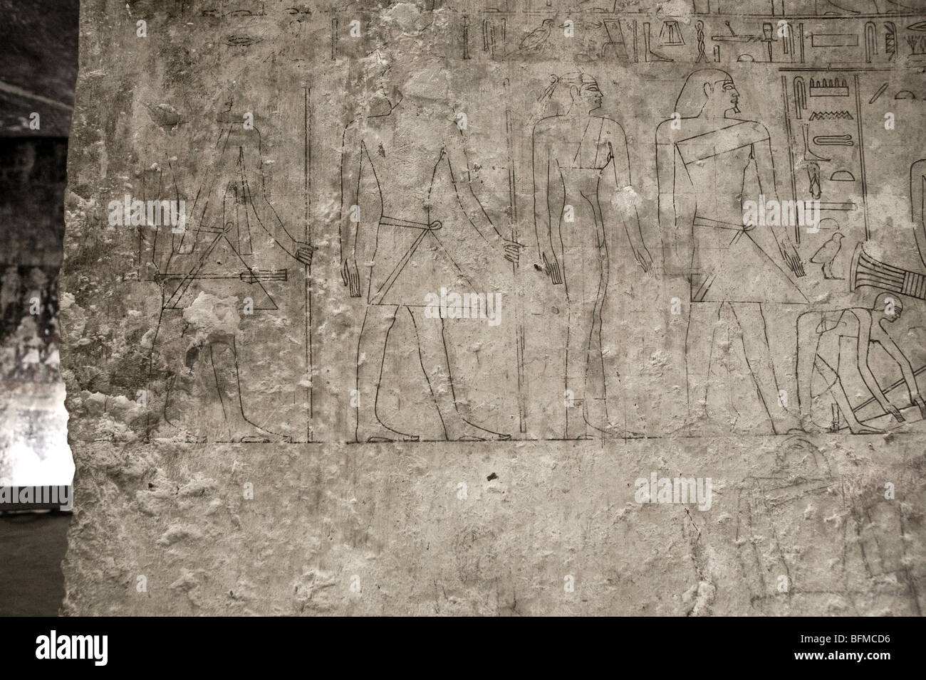 Outlines of unfinished reliefs in the Tombs at Meir , North West of Assyut in Middle Egypt Stock Photo