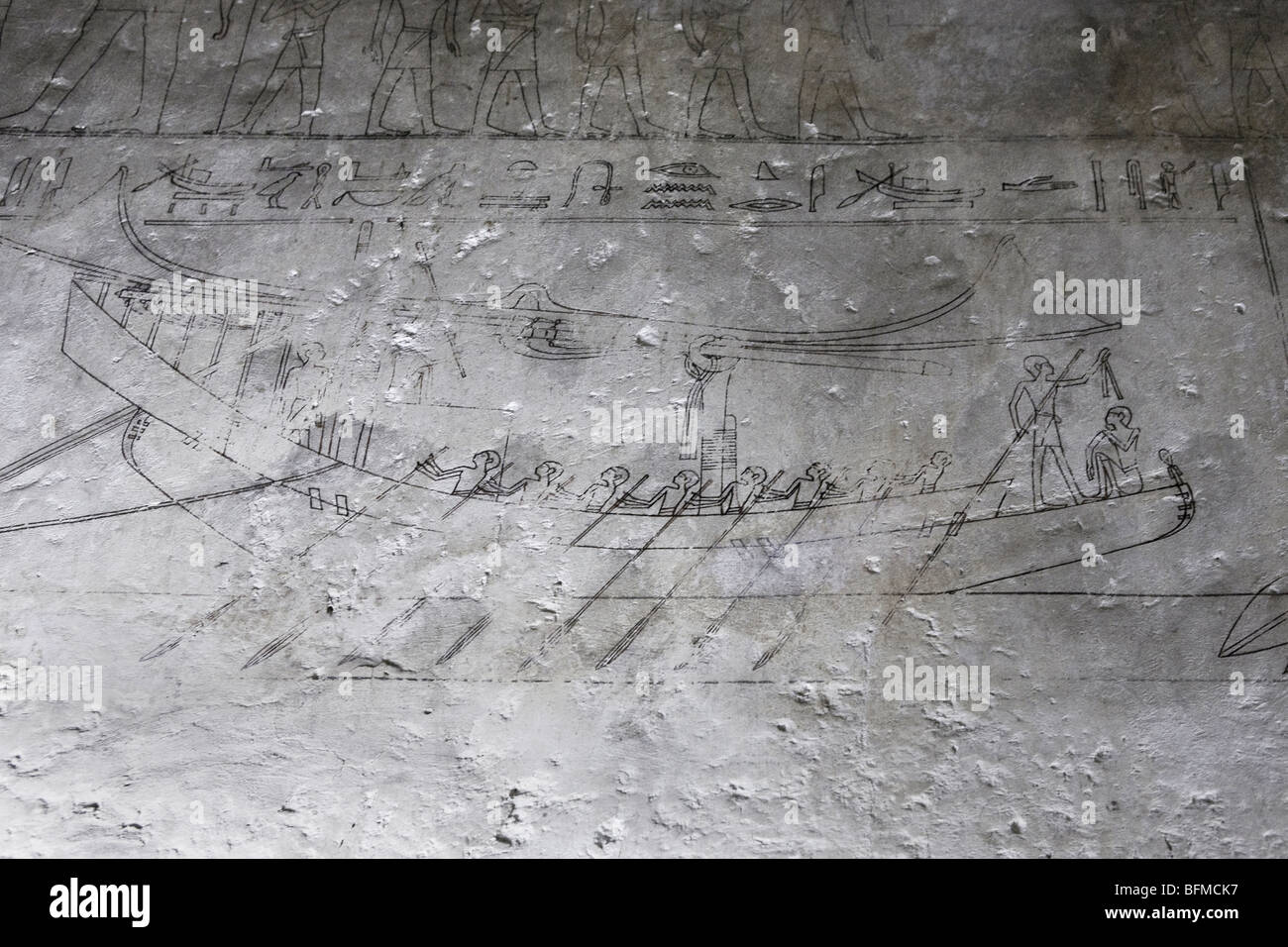 The marked ink outlines for the reliefs in the Tombs at Meir , North West of Assyut in Middle Egypt Stock Photo