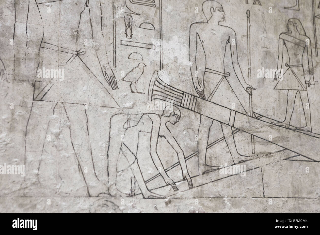 Painted outlines for the reliefs in the Tombs at Meir , North West of Assyut in Middle Egypt Stock Photo