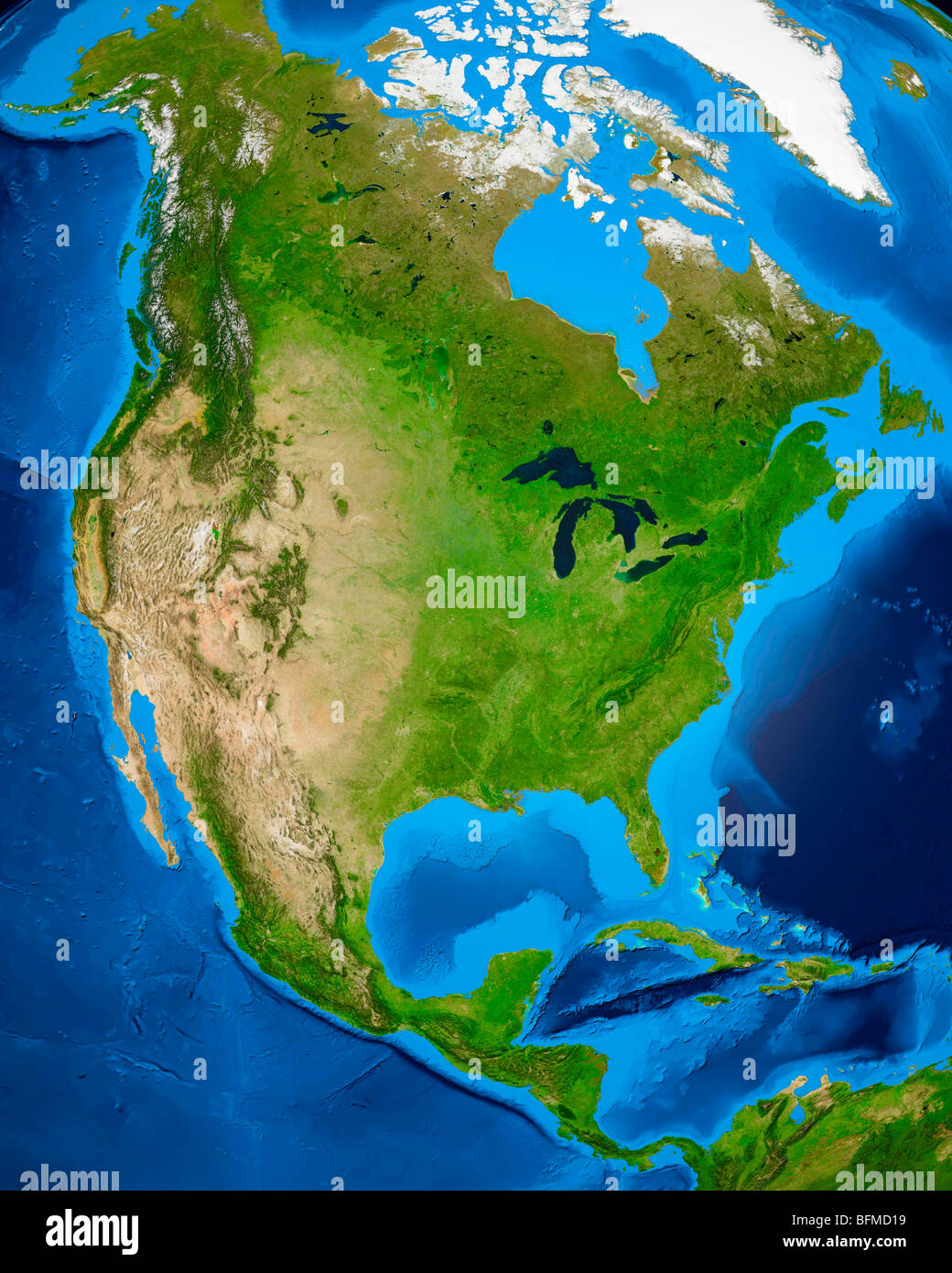 View of the Earth globe from space showing North American continent Stock Photo