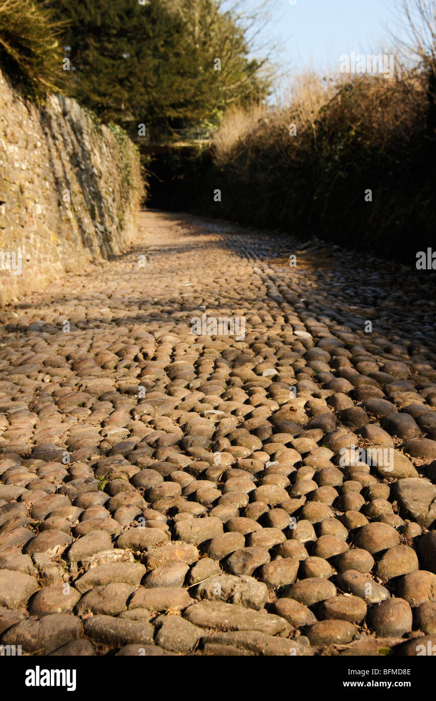 Cobbled Street, Laugharne, Carmarthenshire, South Wales, U.K. Stock Photo