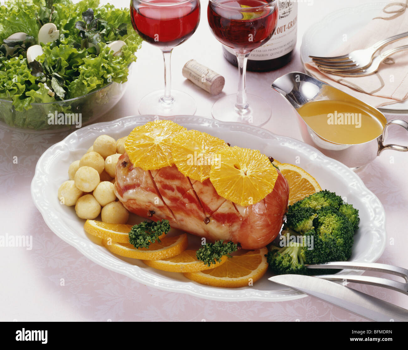 Roast Ham with Orange Sauce Stock Photo Alamy