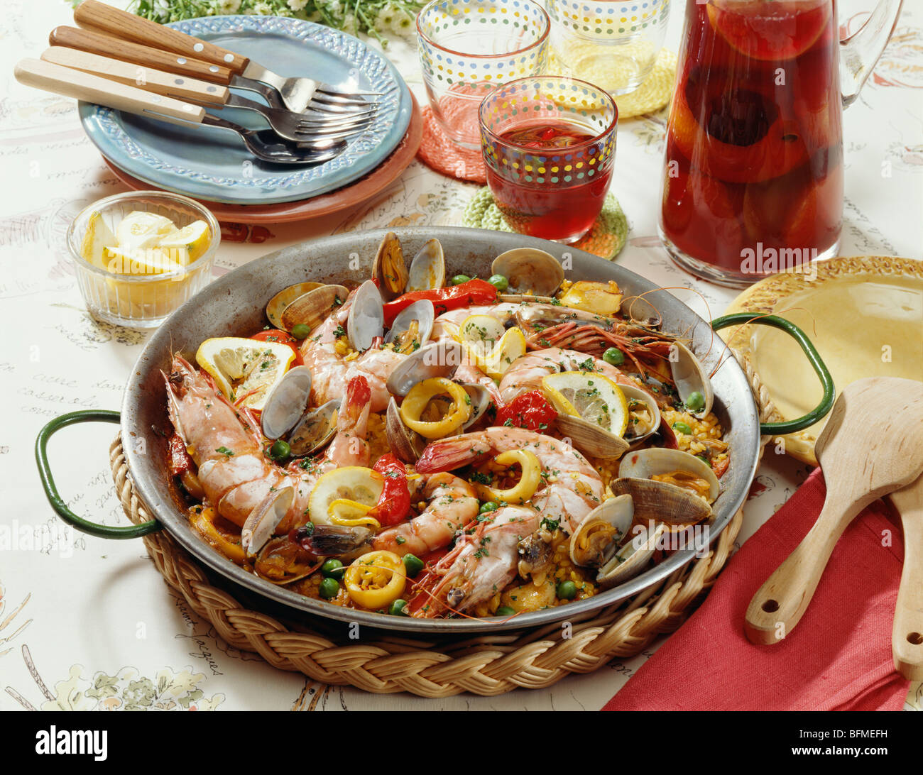 Paella and sangria Stock Photo Alamy