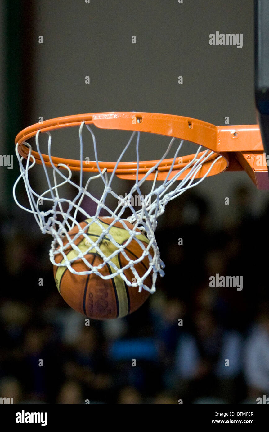 Ball in basket during basketball Match, North Shore Events Centre