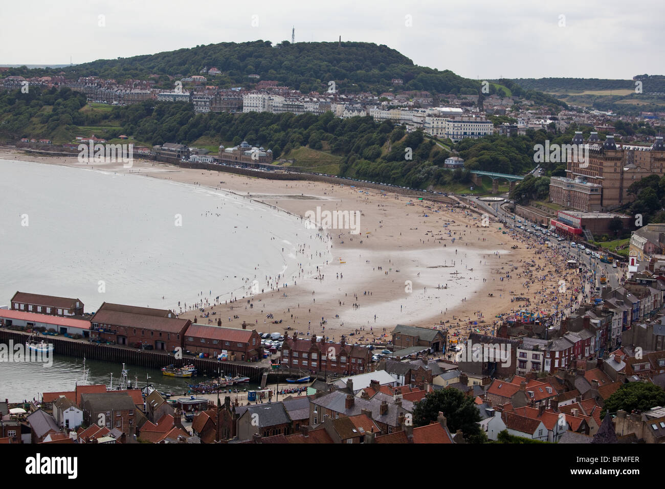 View over South Bay and the harbour in the old town, Scarborough, North Yorkshire UK Stock Photo