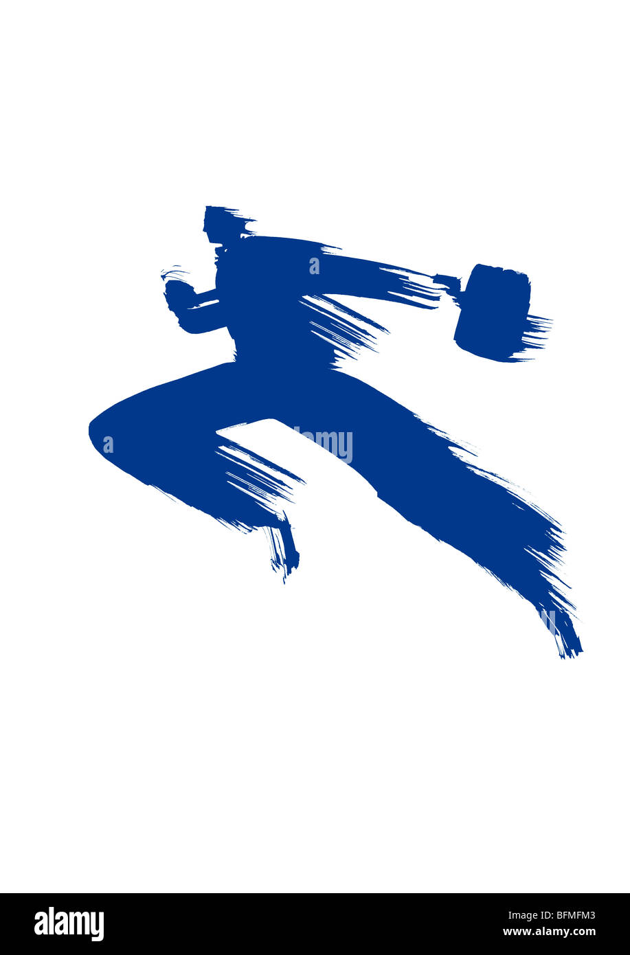 Blue Ink Illustration Running Fast Stock Photo - Alamy
