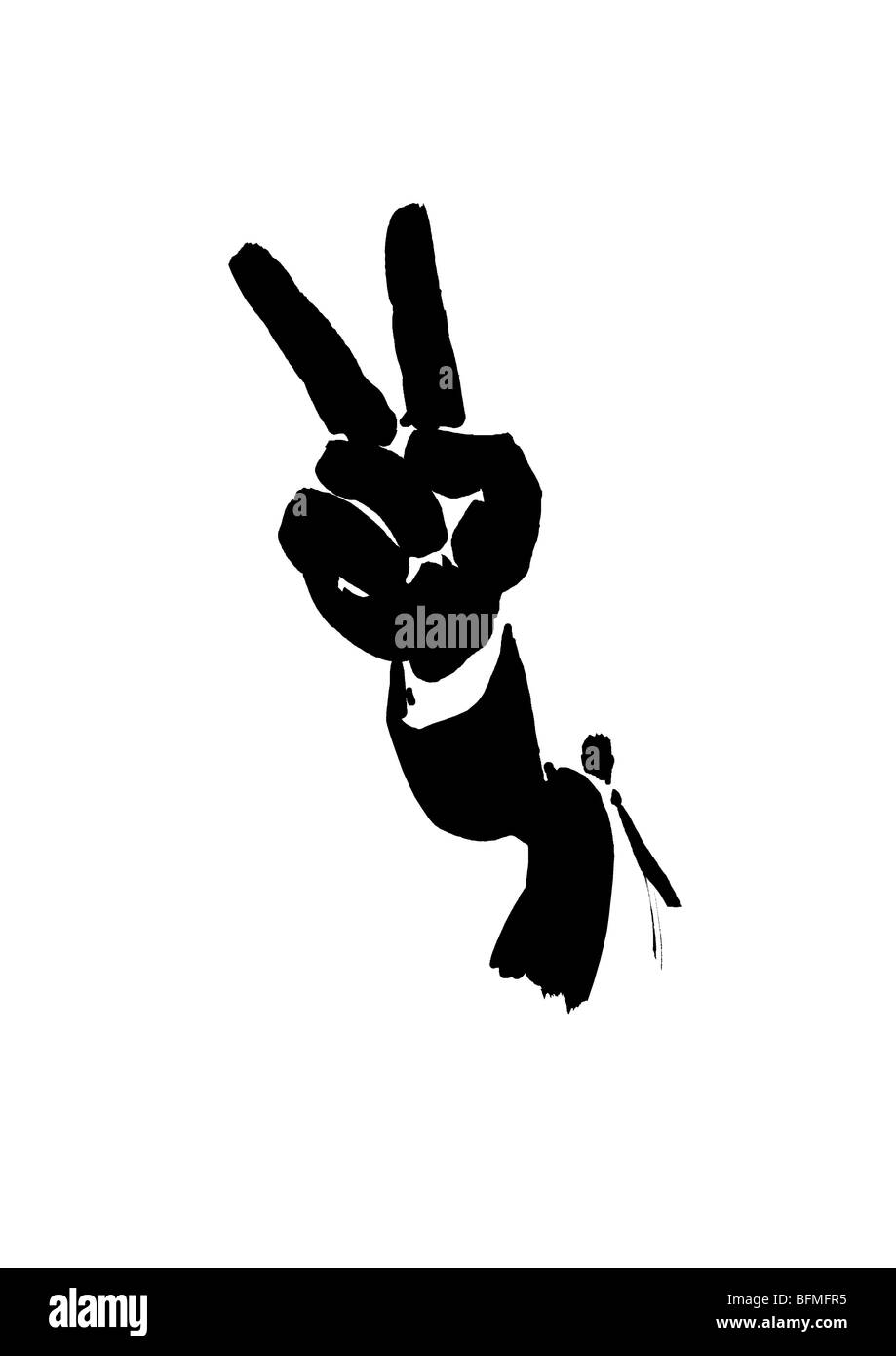 Black Ink Illustration Man Throwing Deuce Stock Photo Alamy