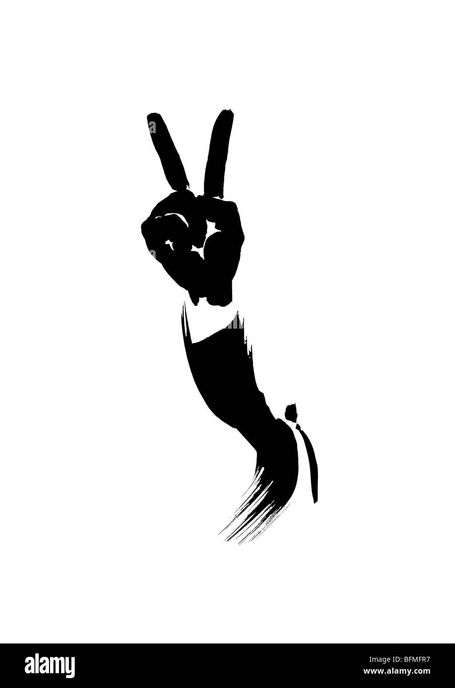 Black Ink Illustration Man Throwing Deuce Stock Photo Alamy