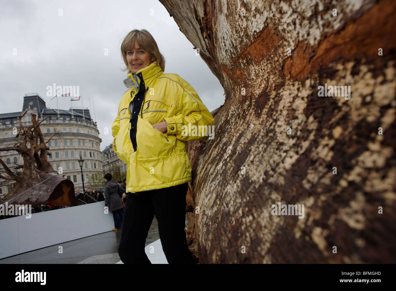 The English artist Angela Pamler stands in London's Trafalgar Square for her Ghost Forest travelling art exhibition. Stock Photo