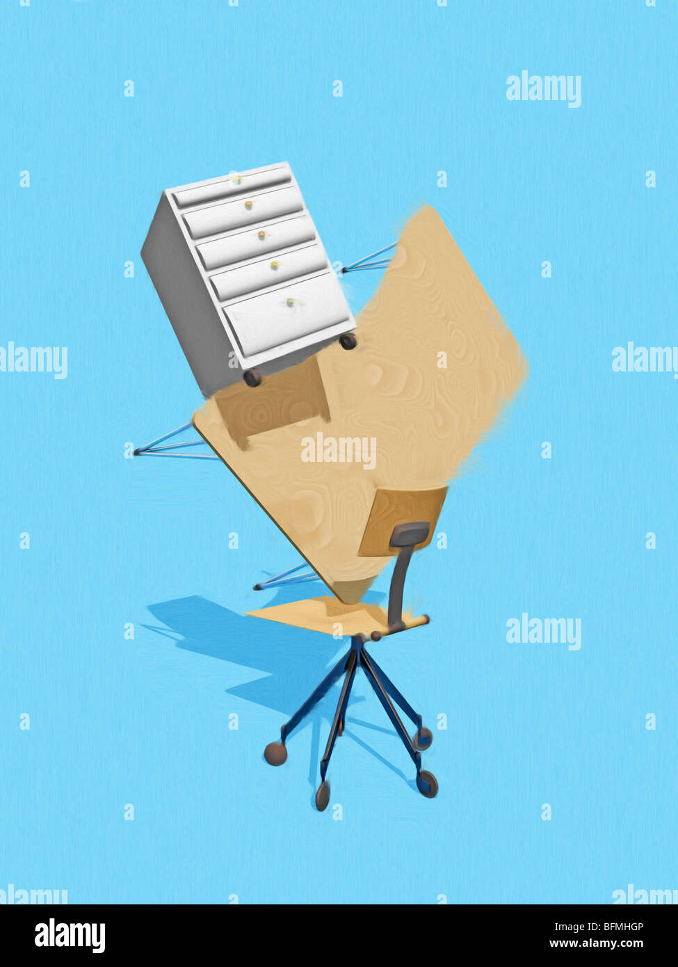 Stack of office furniture Stock Photo Alamy