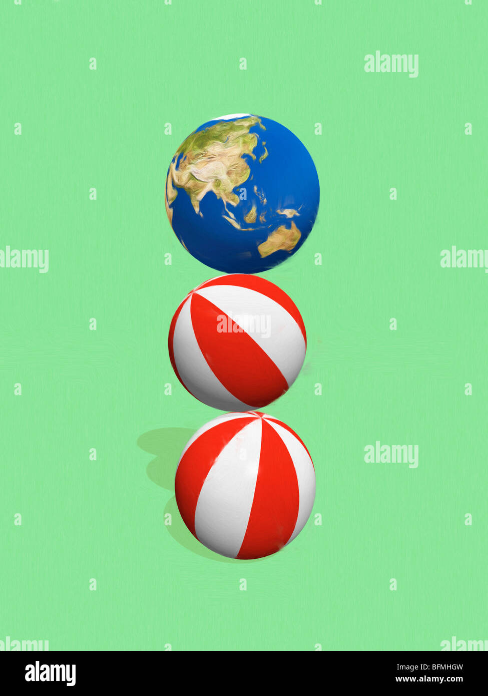 Stack of balls and globe Stock Photo