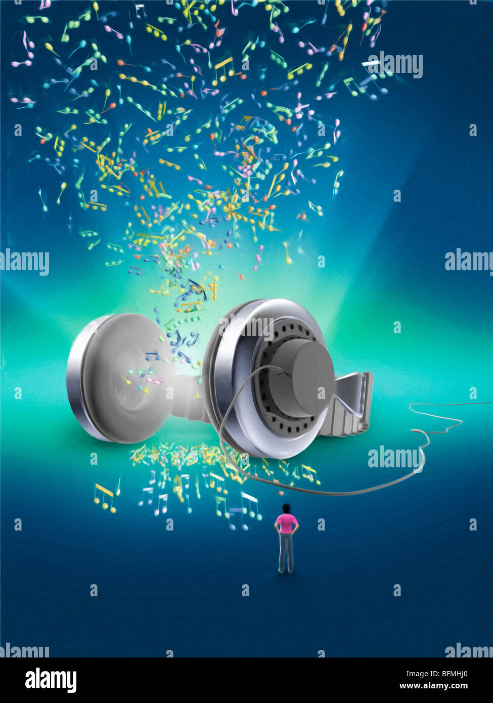 Music notes coming out of headphones Stock Photo Alamy