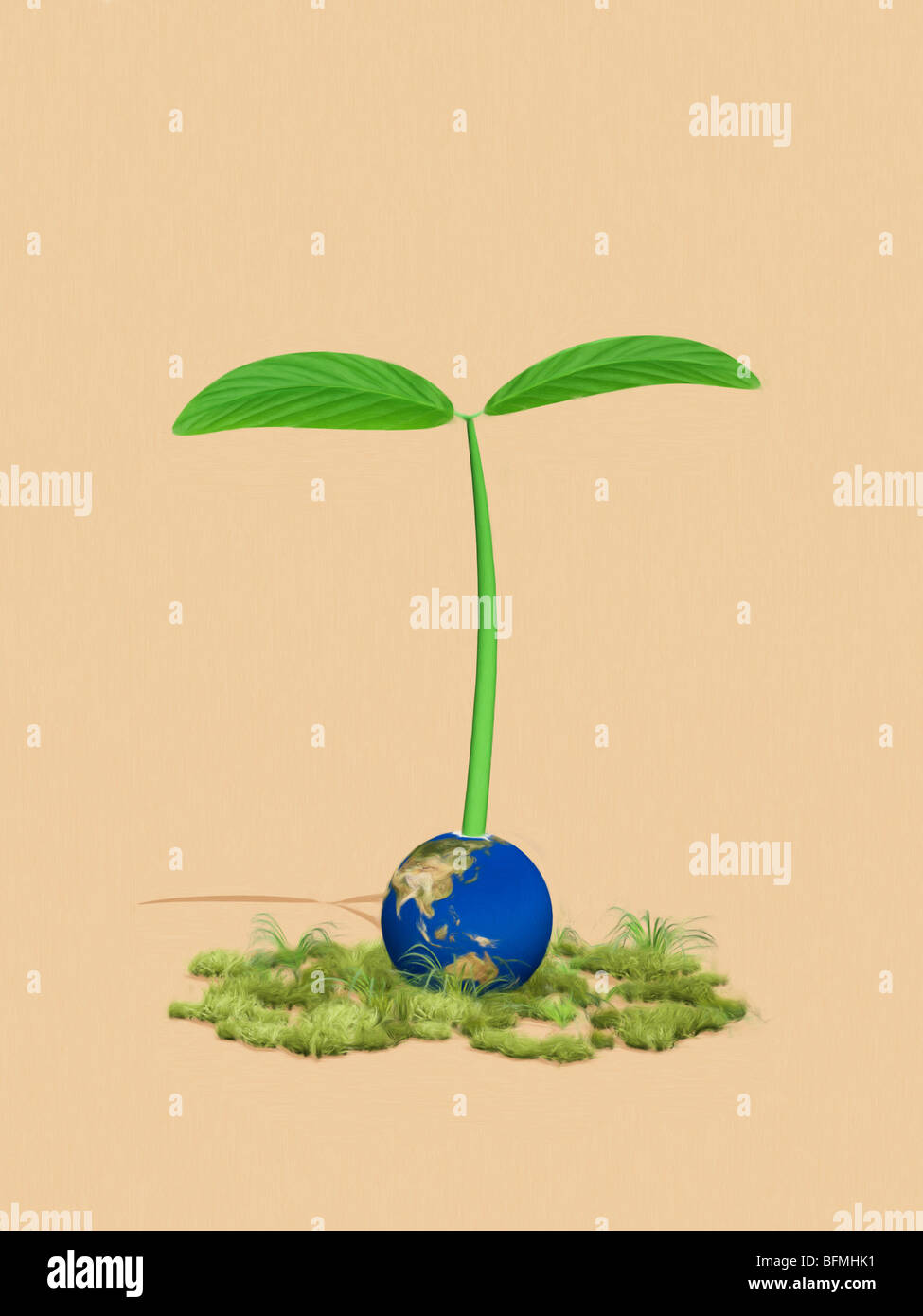 Sapling growing from globe Stock Photo