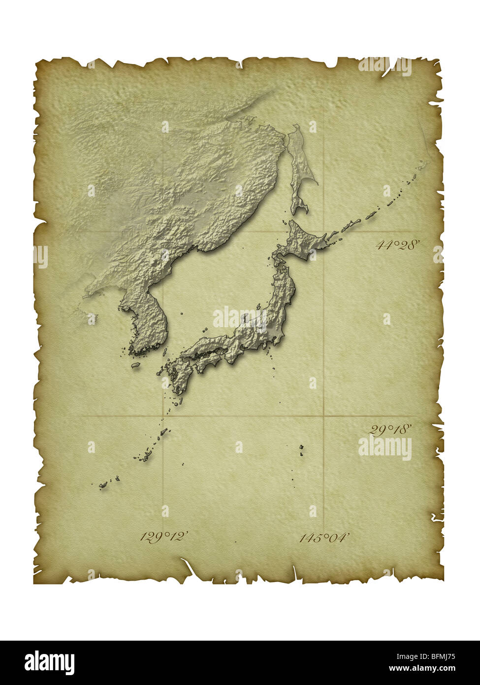 Old map of Japan white background Stock Photo