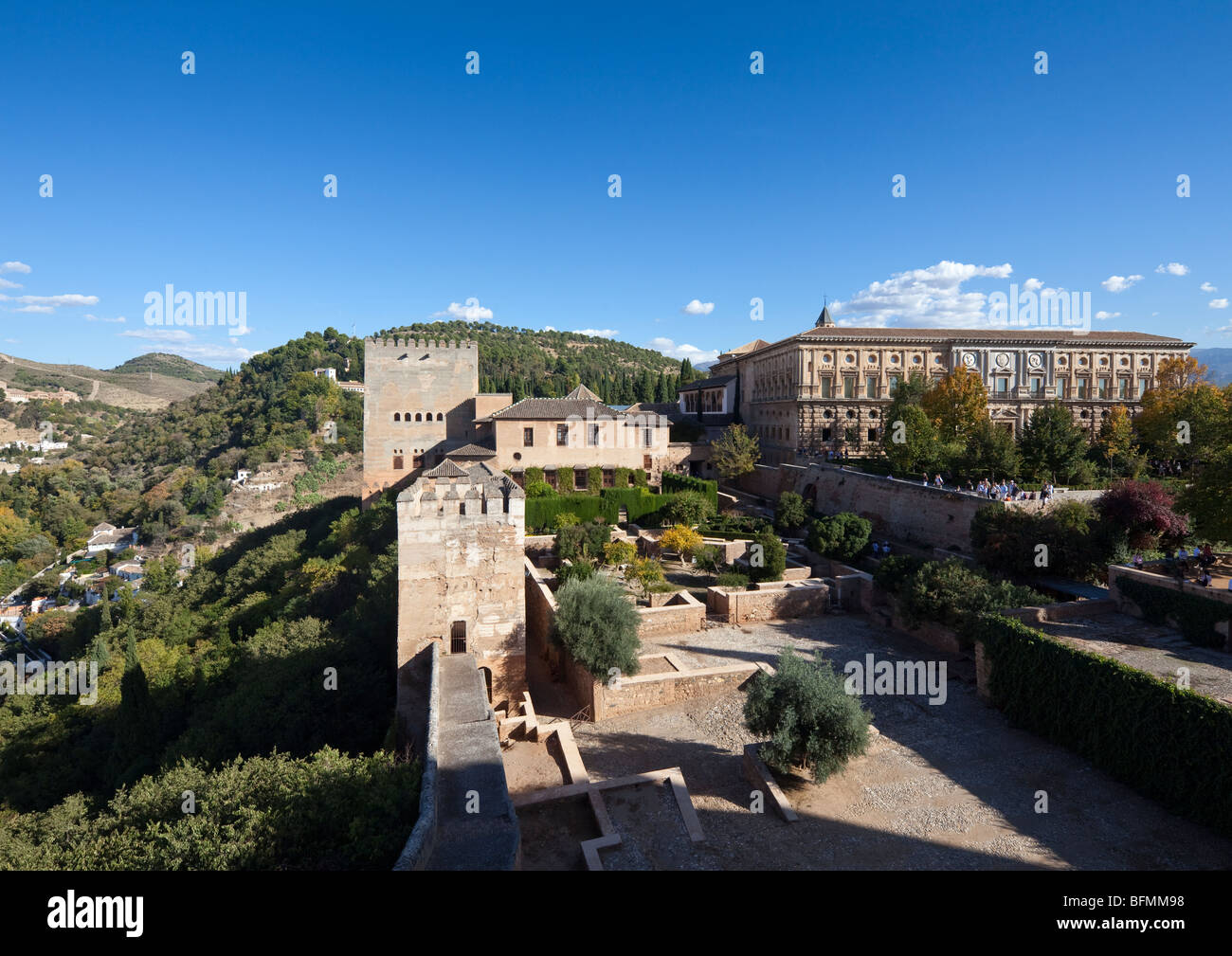 view of the Alhambra palace from the Alcazaba, Granada, Spain Stock Photo