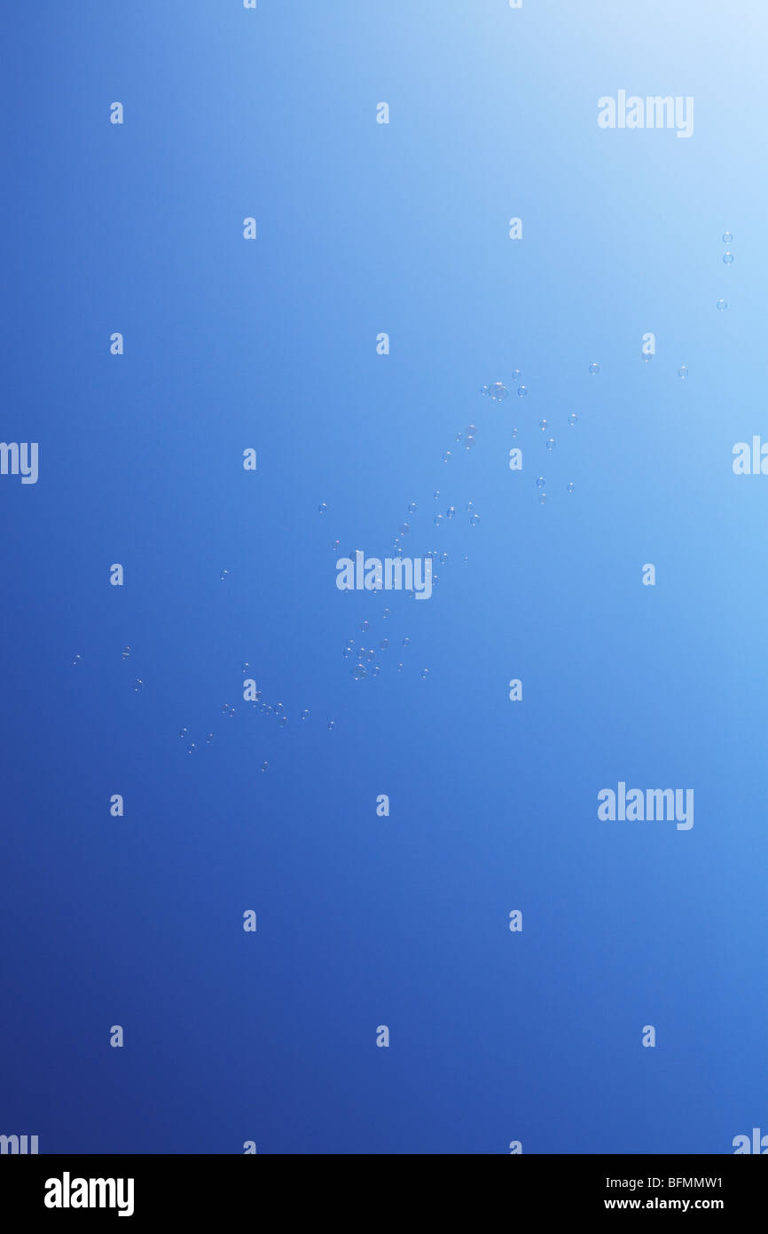 Soap bubbles in sky, blue background, copy space Stock Photo Alamy