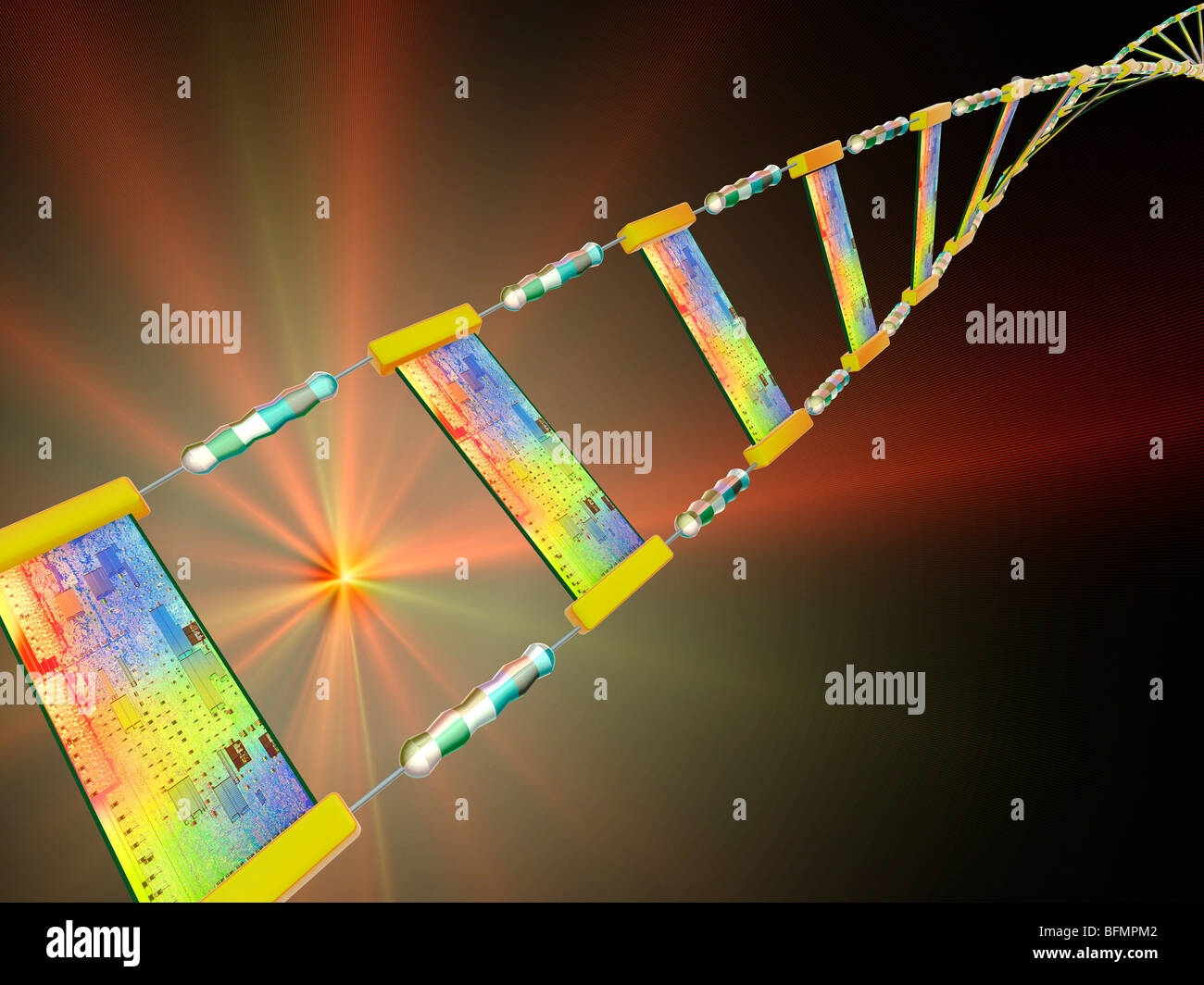 DNA circuitry strand, conceptual artwork Stock Photo