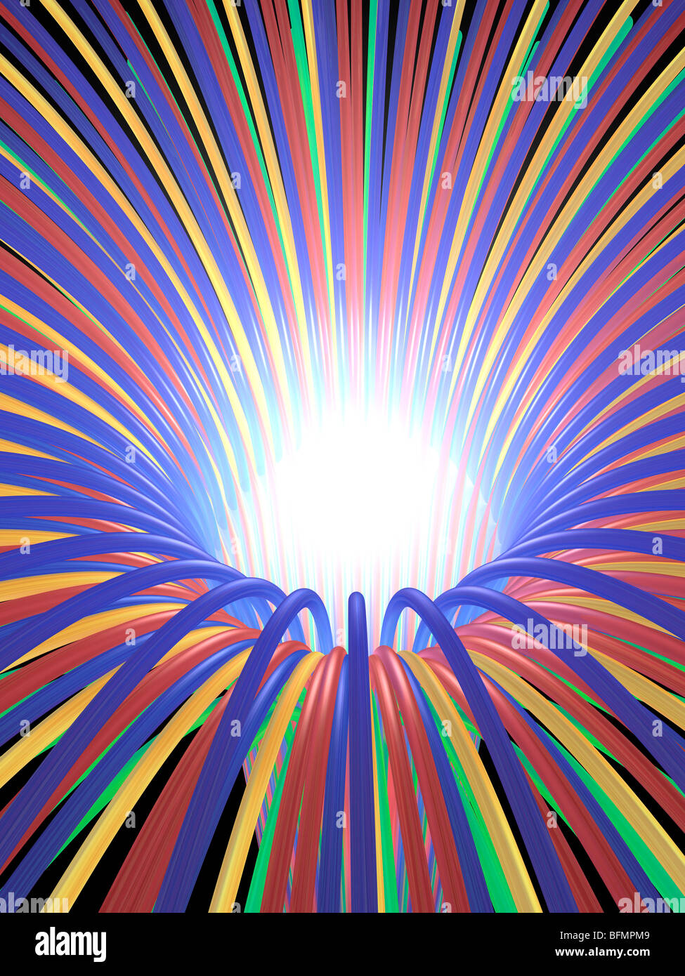 Multicoloured light ray funnel, artwork Stock Photo