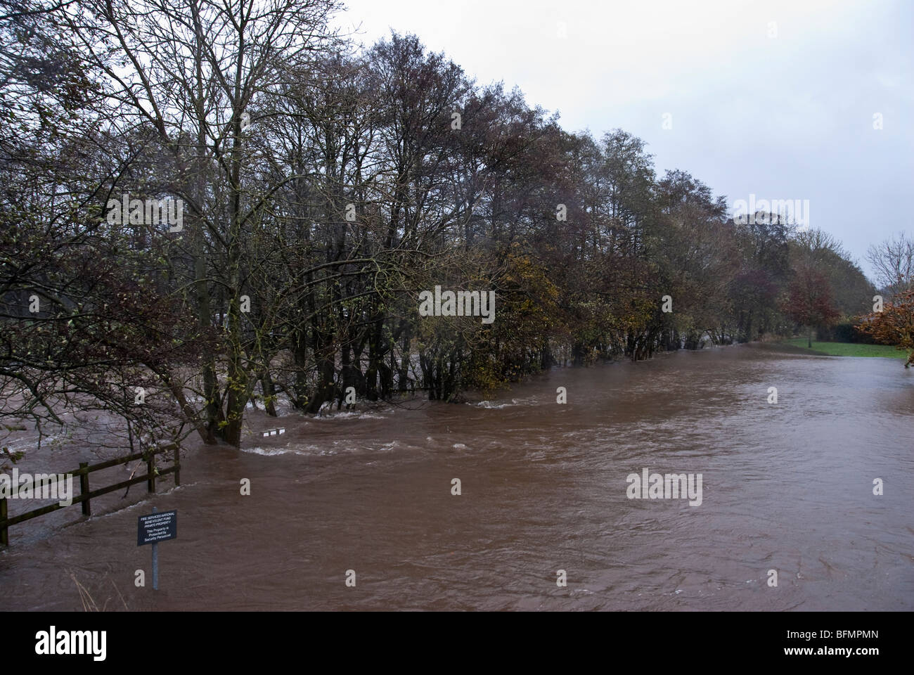 Eamont Bridge near Penrith, Cumbria, England, UK with flood water from