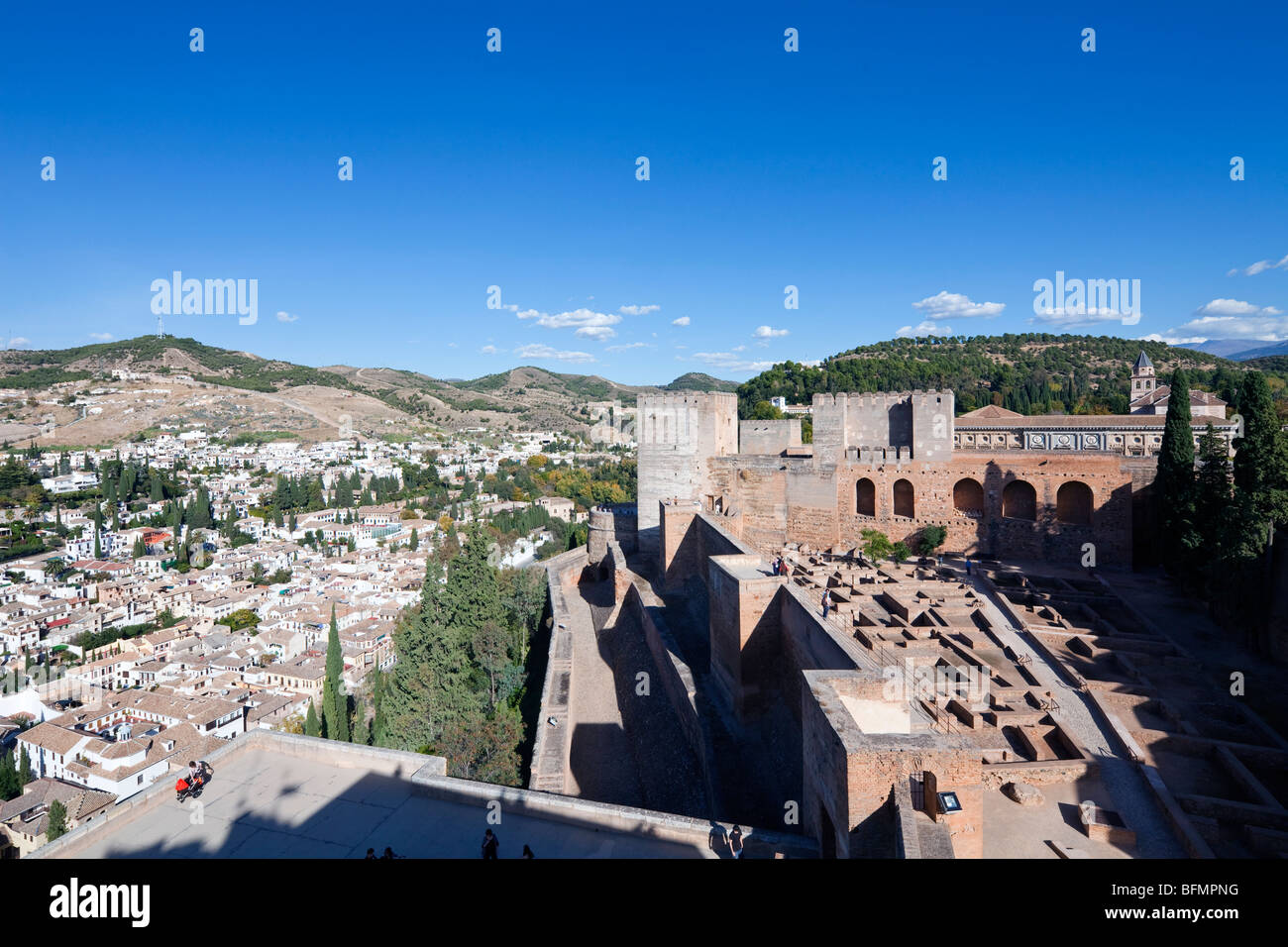 view of the Alhambra palace from the Alcazaba, Granada, Spain Stock Photo