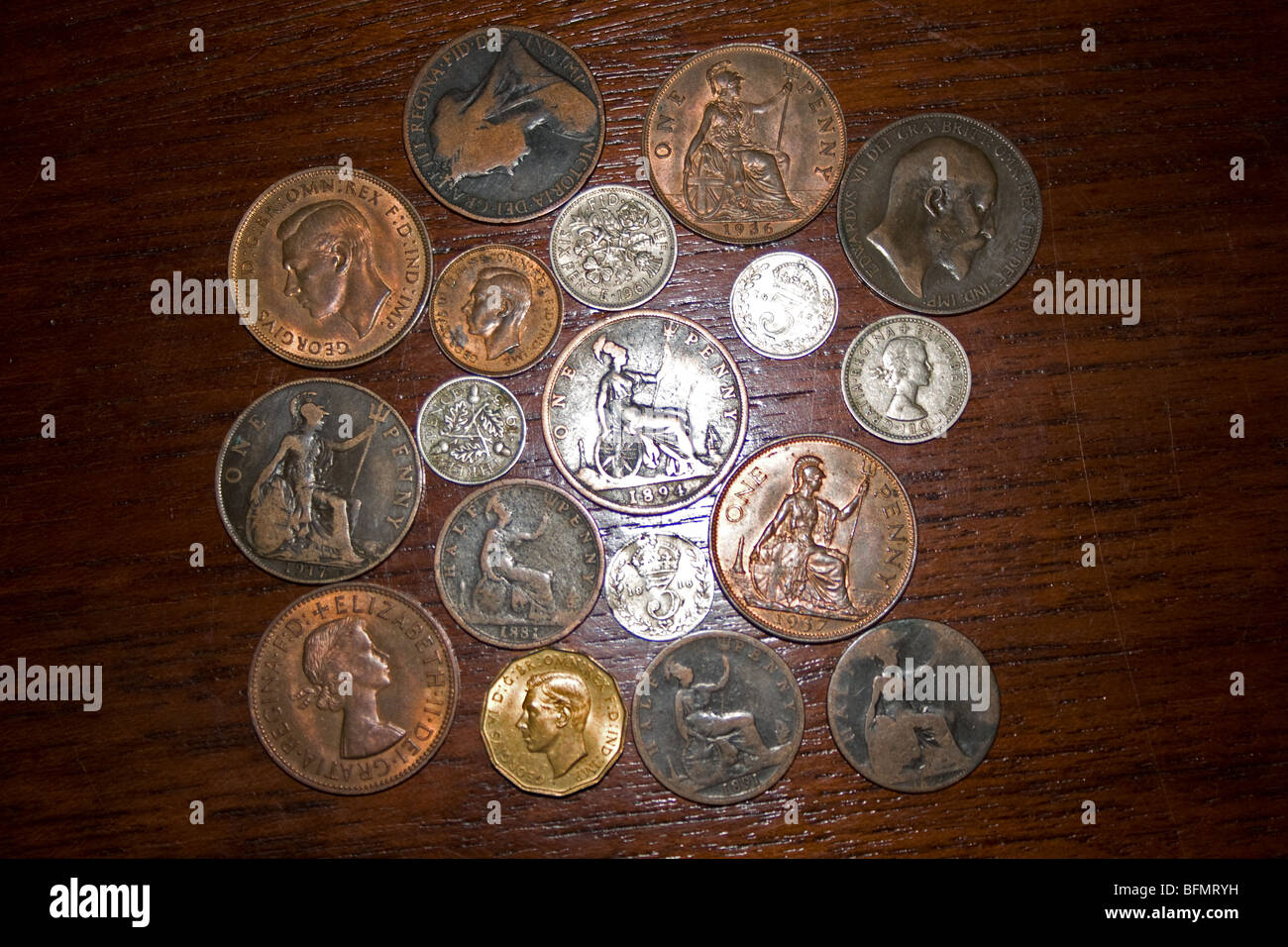 Collection of pre-decimal English coins Stock Photo