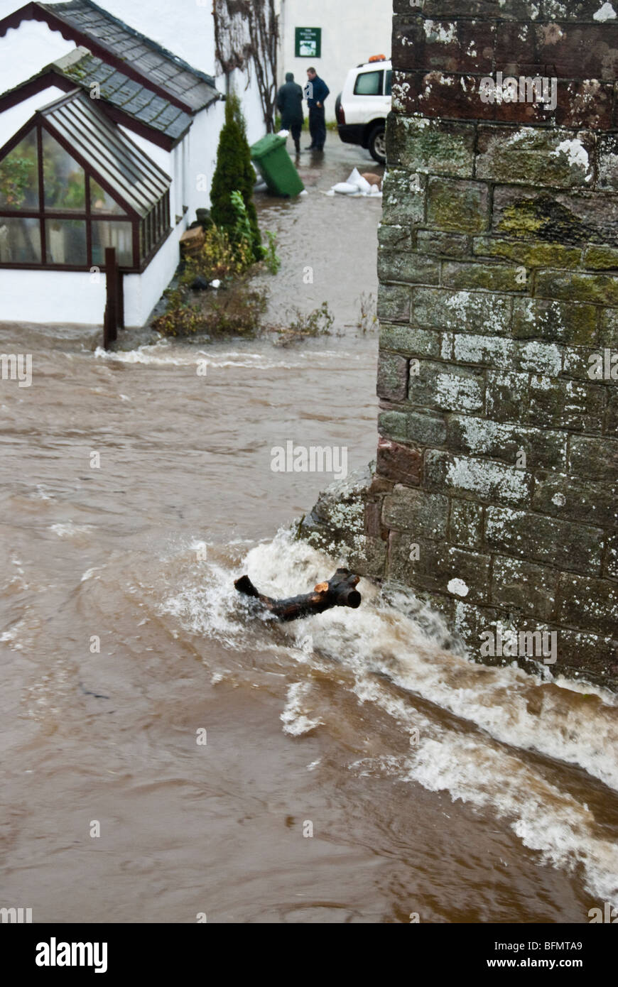 Eamont Bridge near Penrith, Cumbria, England, UK with flood water from