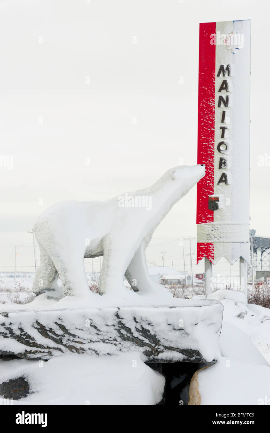 Port of Churchill in early winter- Welcome signs, Churchill, Manitoba, Canada Stock Photo