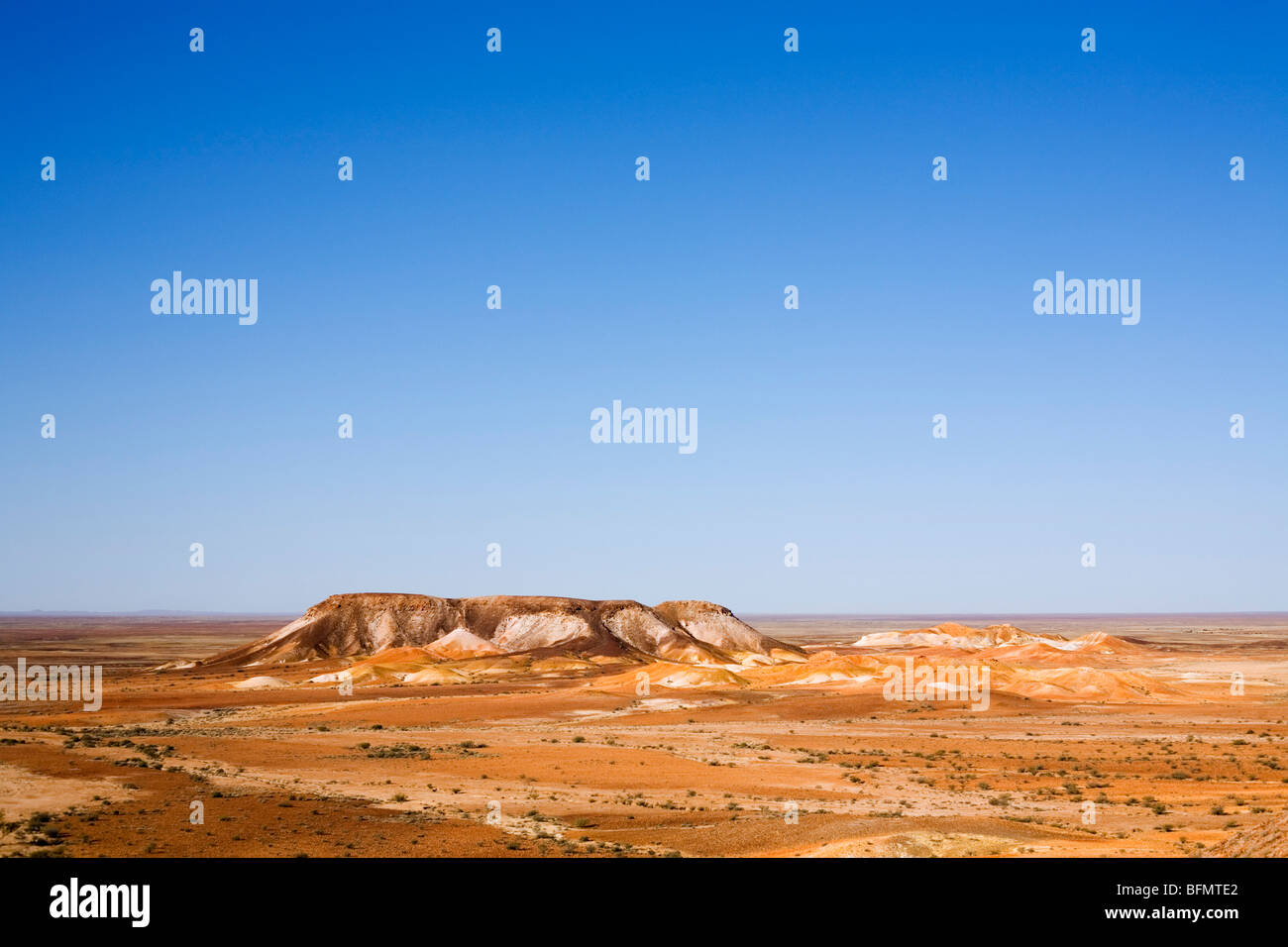Australia, South Australia, Coober Pedy. The Breakaways Reserve - a geological formation of flat topped hills and stony desert. Stock Photo
