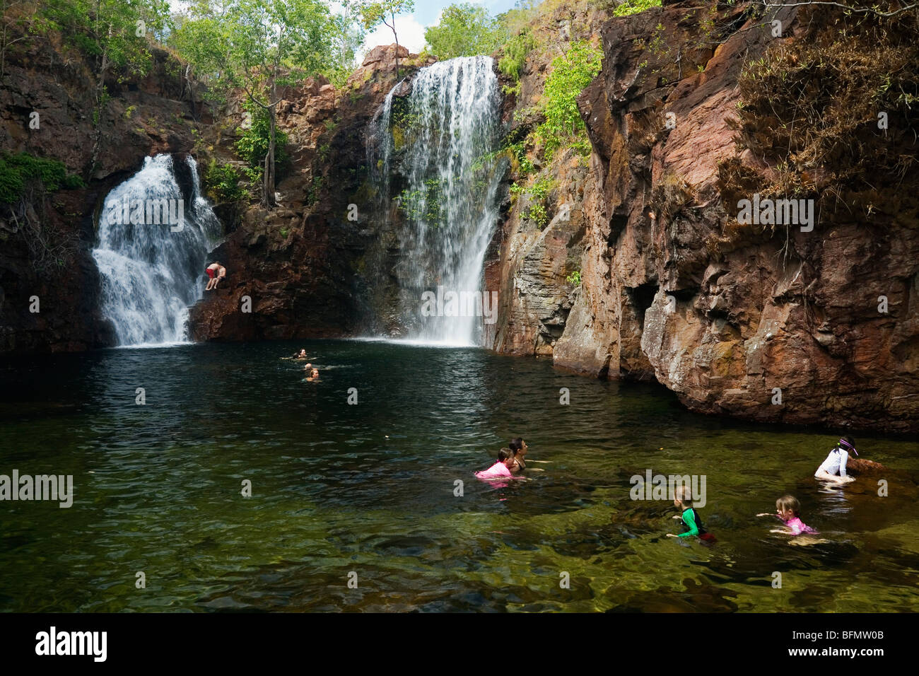 Australia, Northern Territory, Litchfield National Park.  Swimmers at Florence Falls.(PR) Stock Photo