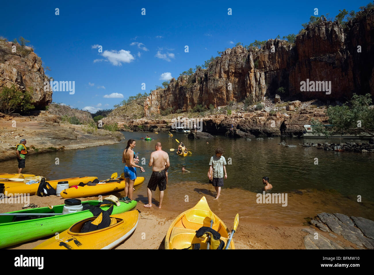 Australia, Northern Territory, Katherine.  Canoeing in Nitmiluk (Katherine Gorge) National Park. Stock Photo