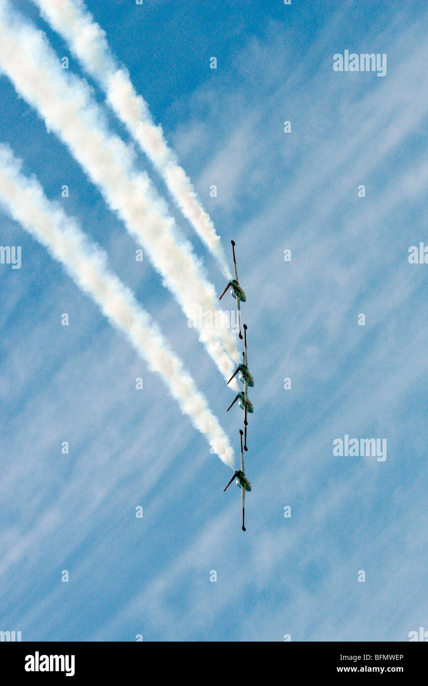 4 Israeli Air force Fouga Magister CM-170 in aerobatics display Stock Photo