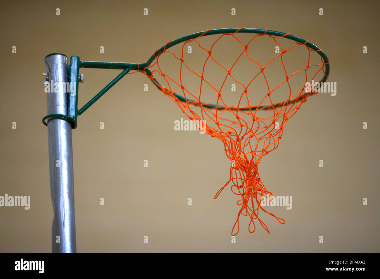 netball net in a school gym sports hall selective focus Stock Photo