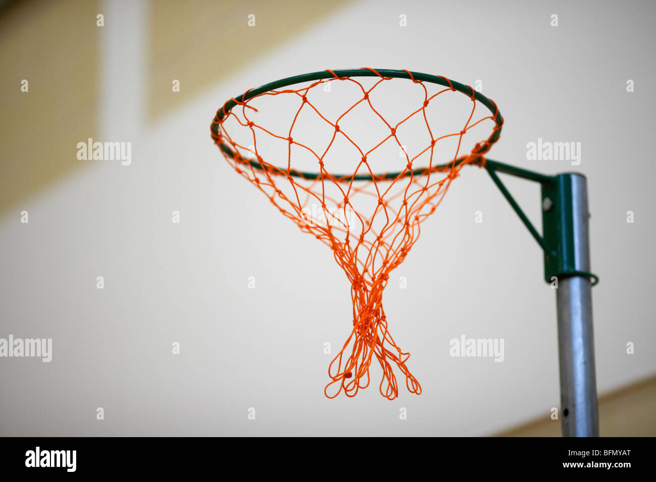 netball net in a school gym sports hall selective focus Stock Photo