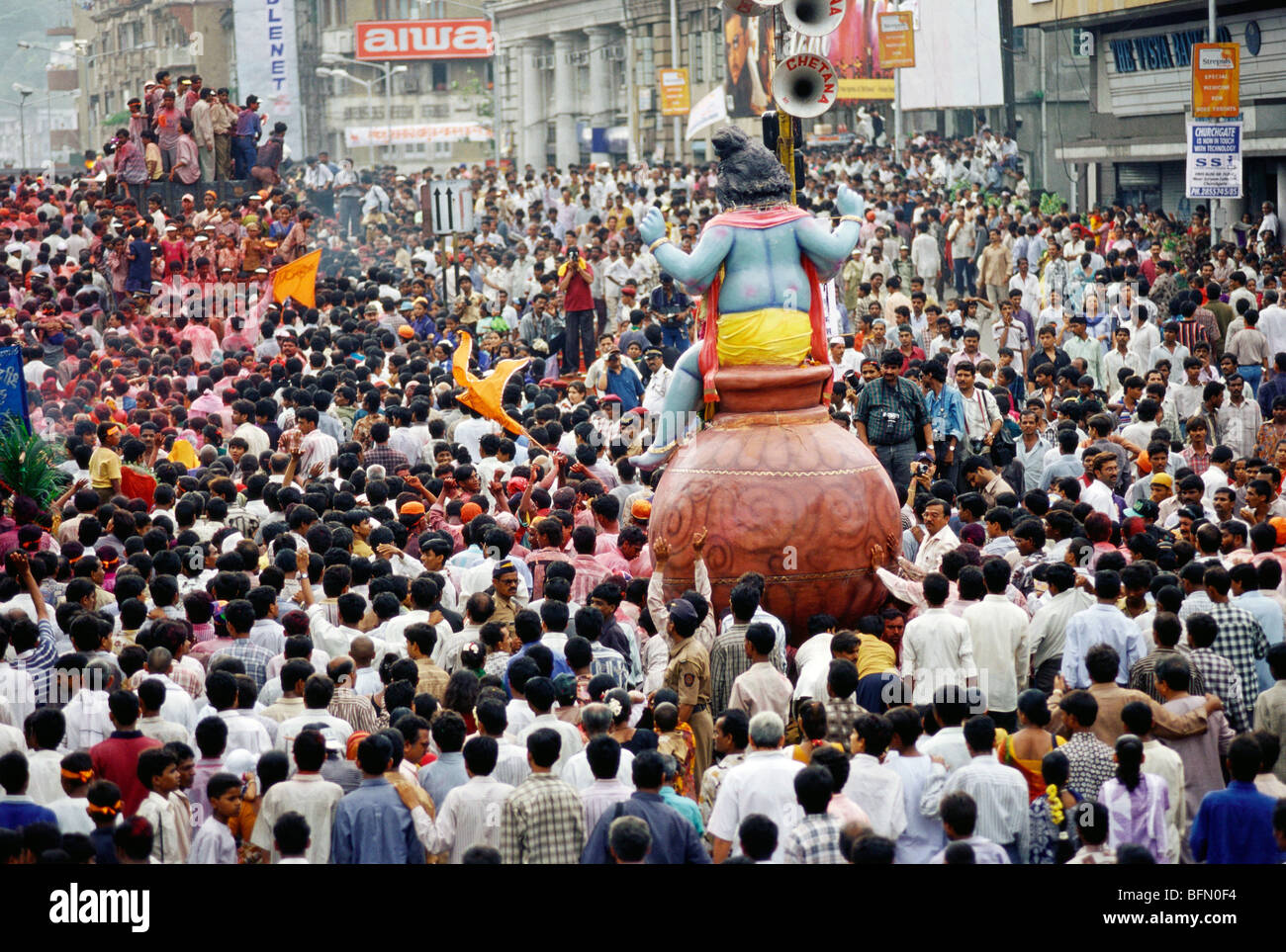 Ganesh festival ; Ganesha idol procession ; Bombay ; Mumbai ; Maharashtra ; India ; Asia Stock Photo