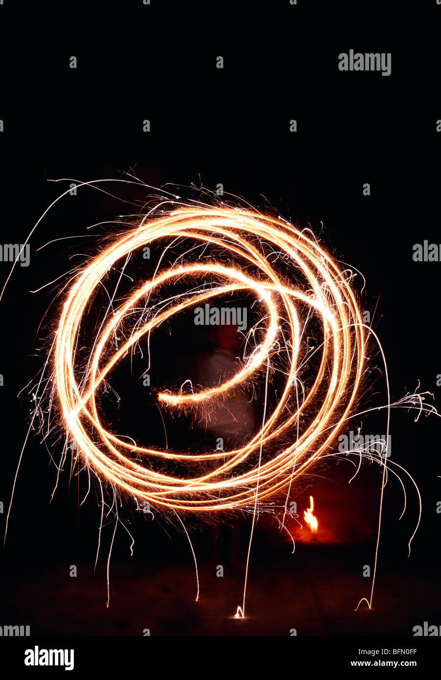 NMK 60917 : Circles of sparklers display of fireworks ; Diwali deepawali festival ; Bombay Mumbai ; Maharashtra ; India Stock Photo