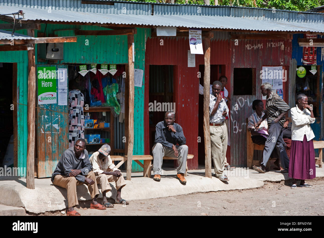 Kenya, Baringo District. People meet, relax and chat at the small trading centre of Koriema Stock Photo
