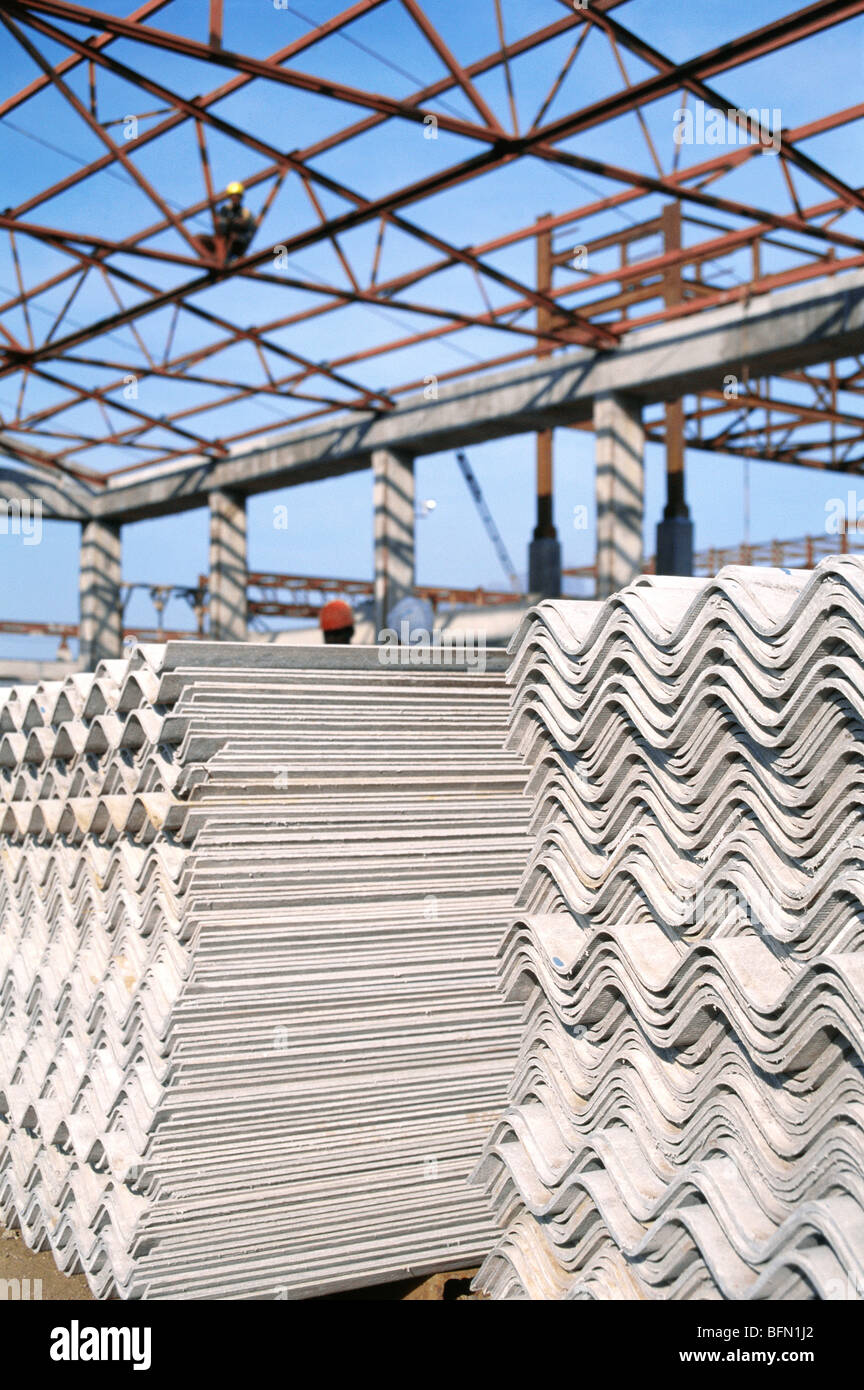 Asbestos cement sheets for roofing ; India ; asia Stock Photo Alamy