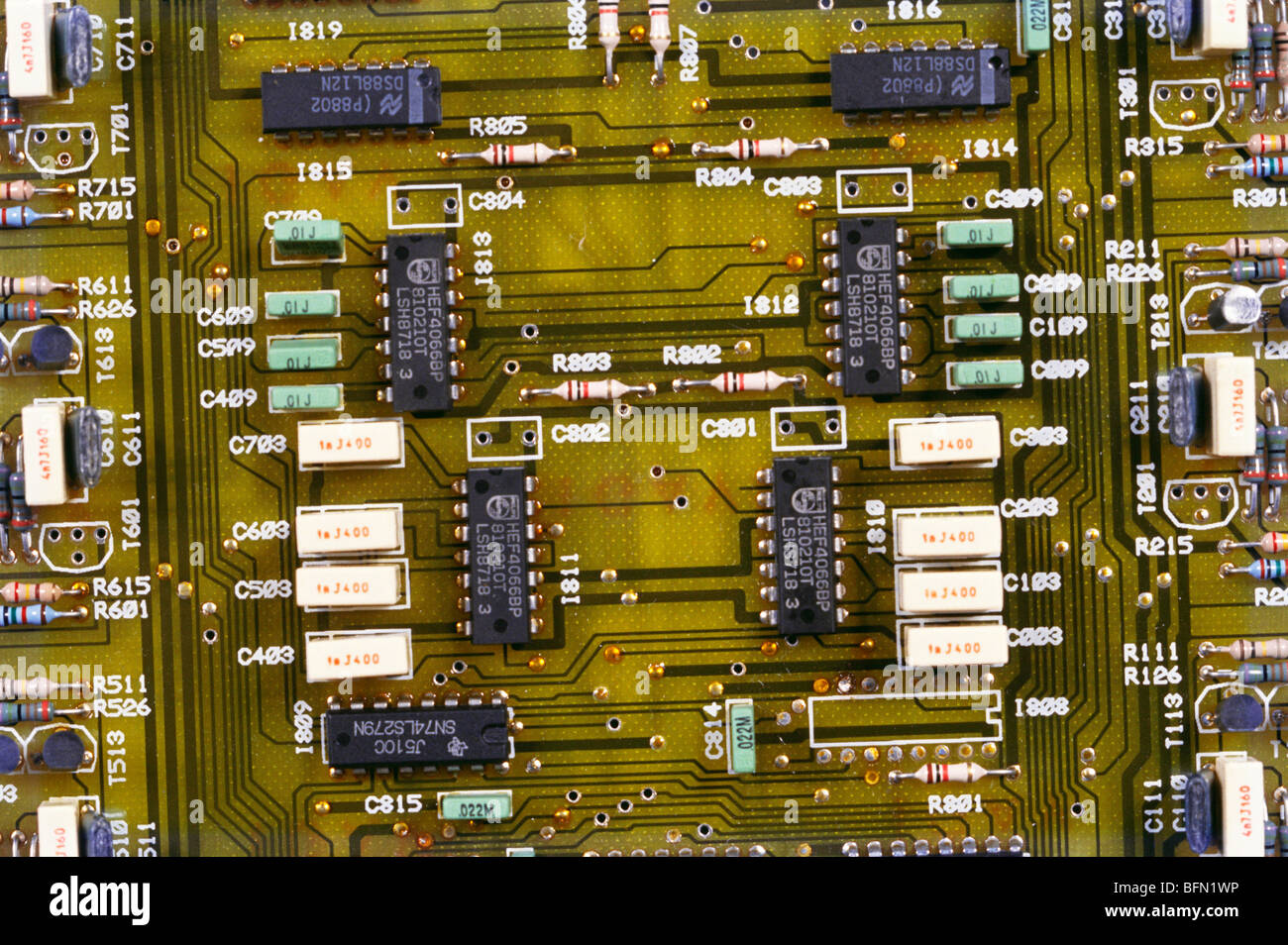 PCB ; printed circuit board with transistors and resistors ; India