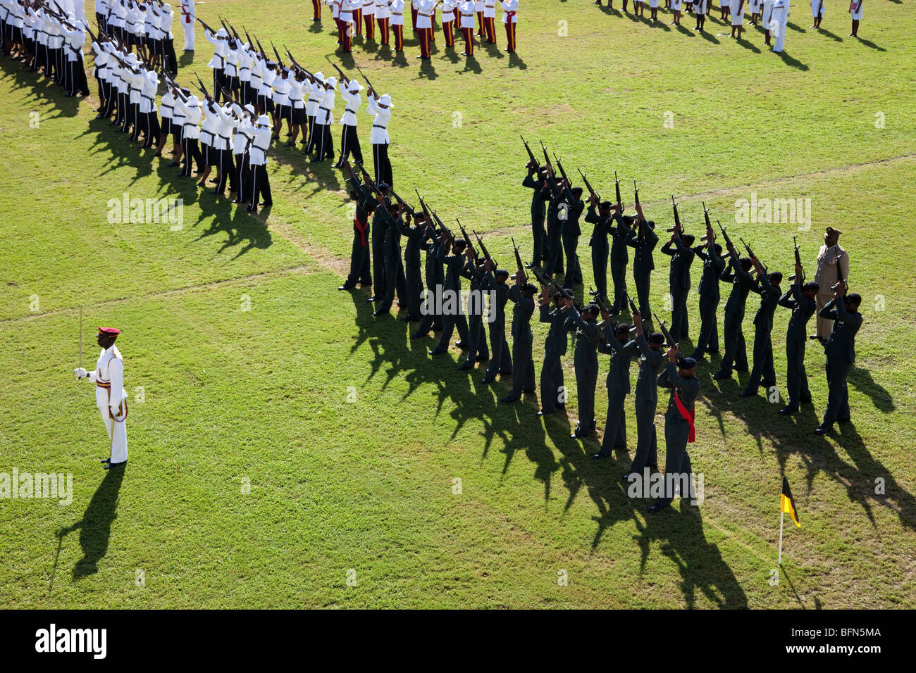 Gun salute from the army and police on Independence Day celebrations, St  Johns, Antigua Stock Photo - Alamy