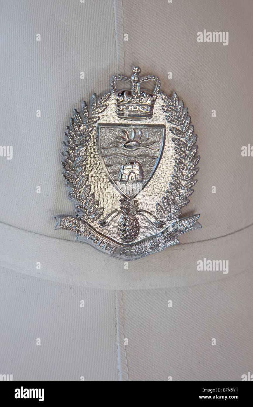 Cap badge from the Antigua Police Force, St John, Antigua and Barbuda, West Indies Stock Photo