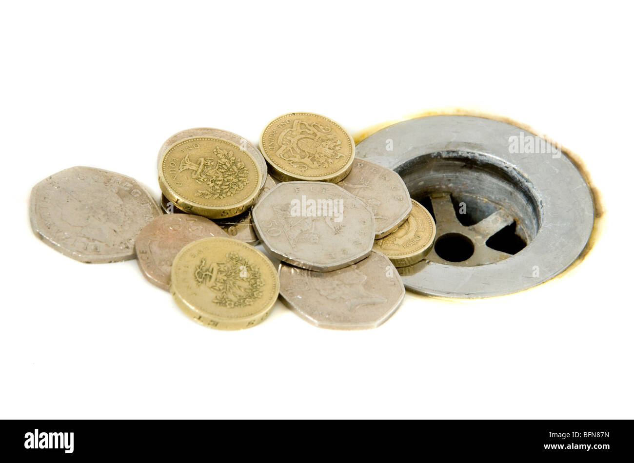 English Money Going Down The Drain Cutout Stock Photo 26897689 Alamy - 